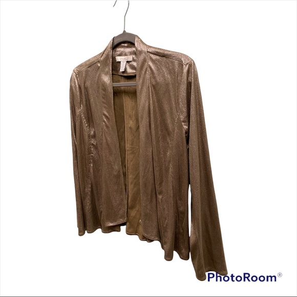 Chico’s Size 1 (Medium) Bronzed Metallic Jamie Jacket $129 Open Front, Unlined - Picture 5 of 10
